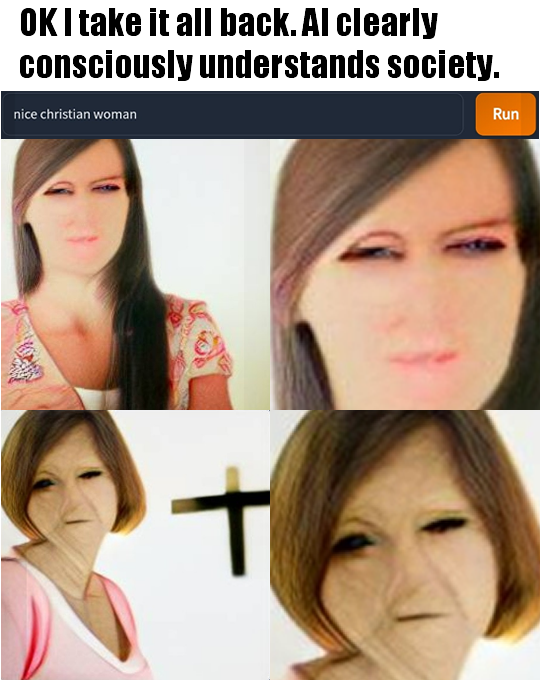 This meme is a screenshot of a "deep fake" video of a woman who looks like a parody of a "nice Christian woman" with a sarcastic tone. The text overlay reads: "OK, I take it all back. A clearly conscious understanding of society." The meme is likely poking fun at the idea of a "nice Christian woman" stereotype and the absurdity of a "deep fake" video.